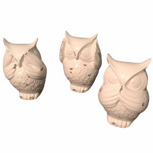 🦉Set of 3 See Hear Speak No Evil Ceramic Owls🦉